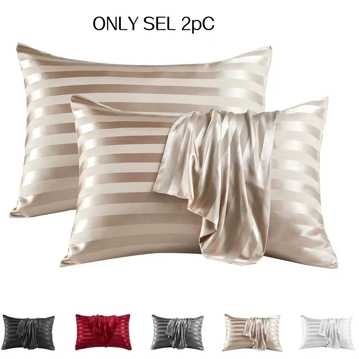 Solid Color Satin Pillowcase, 2 Counts Modern Simple Pillowcase without Filler, Soft Comfortable Pillow Cover for Home Bedroom Dormitory Hotel Silky Satin Bedding, Soft Comfy Bedding, Hotel Style Bedding