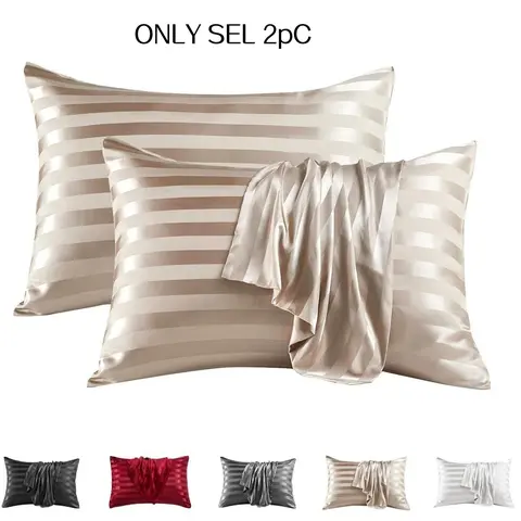 Solid Color Satin Pillowcase, 2 Counts Modern Simple Pillowcase without Filler, Soft Comfortable Pillow Cover for Home Bedroom Dormitory Hotel Quality Bedding Silky Satin Bedding, Soft Comfy Bedding