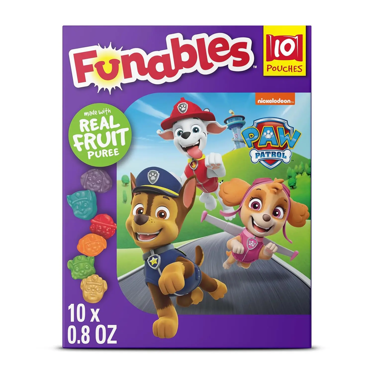 Funables Fruit Snacks, Paw Patrol Shaped Fruit Flavored Snacks, 0.8 Ounce Pouches (Pack of 10) Sweet Candy Bonbon Corn