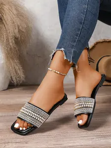 Summer Must-Have! Pearl-Encrusted Slippers for Women - Soft Sole, Comfy Walk, Stylish Home & Outdoor Slip-Ons 💫