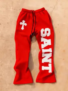 Gothic Cross Micro Flare Pants, Vintage Street Style, Graphic, Drawstring Waist, Casual Loose Fit, Hip Hop Skateboard Street Scene, Y2K Punk Aesthetic