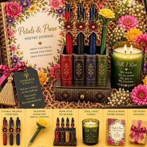 The Poet’s Bloom Writing Set – April Poetry Edition | Floral Pen Gift Set with Journal & Candle