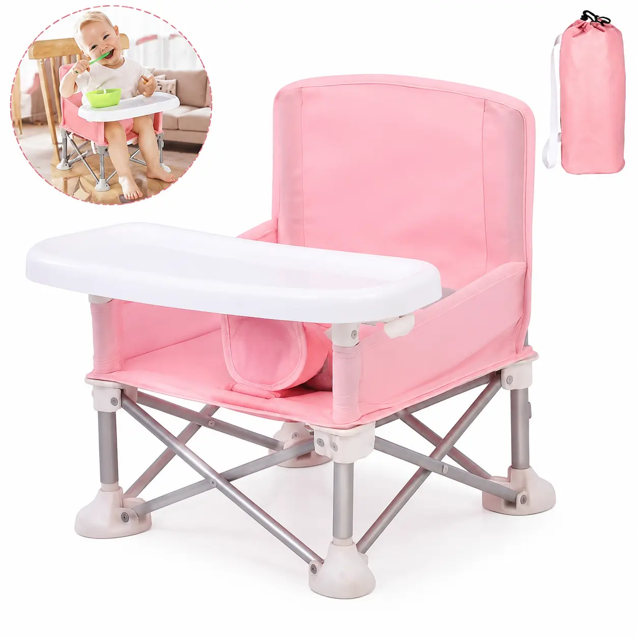 0–18 Months Portable Baby High Chair – Foldable Travel Highchair with Tray & Safety Harness, Lightweight Feeding Seat for Babies & Toddlers, Compact & Easy to Carry for Home & Travel