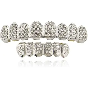 Psivika Gold Teeth Grillz for Men Grills for Your Teeth Women 18K Plated Iced Out Diamond Poker Heart CZ Top and Bottom Grill Set Hip Hop Rapper