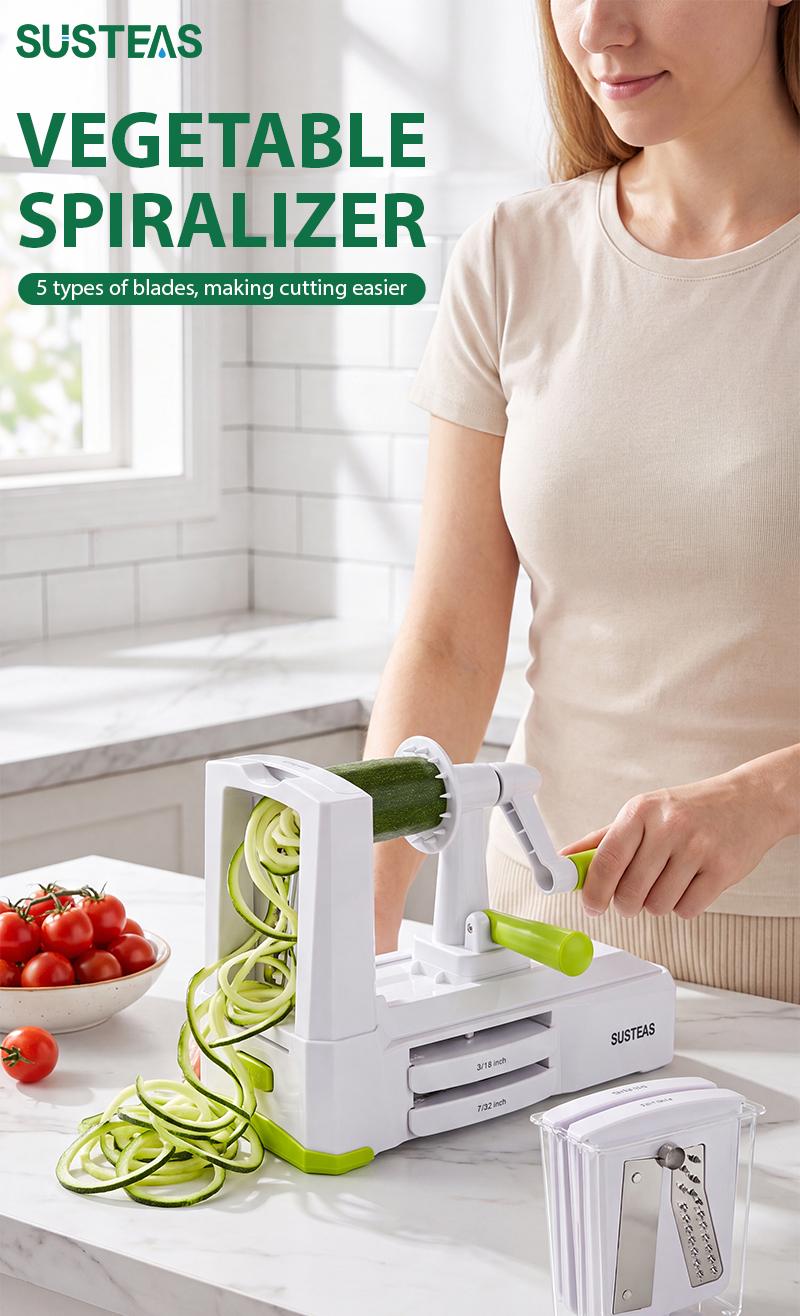 SUSTEAS Manual Vegetable Slicer Mandoline - 5 Replaceable Detachable Blades, Strong Suction Base, Smooth Hand Crank, 2/3/5/5.5mm Shreds/Wide Strips, Lightweight Durable, Safe Quick Even Cutting for Fruits, Veggies, Carrot, Cheese, Chocolate SUSTEAS Manual Vegetable Slicer Mandoline - 5 Replaceable Detachable Blades, Strong Suction Base, Smooth Hand Crank, 2/3/5/5.5mm Shreds/Wide Strips, Lightweight Durable, Safe Quick Even Cutting for Fruits, Veggies, Carrot, Cheese, Chocolate