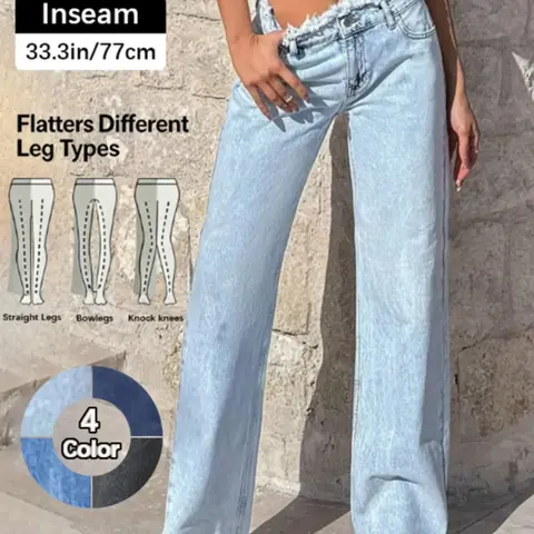 Women High Waist Raw Hem Baggy Light Wash Denim Jeans Button, 2026 T-Chic All-Season Versatile Everyday New Hit Outdoor Casual Straight Leg Pants, Comfortable Outdoor Wear, Stylish Ladies' Bottoms, High Waisted Jeans, Fit, Fashion Jean Bottoms