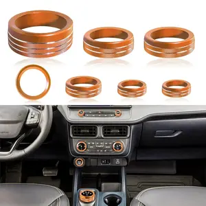 Gear Shift Knob, Headlight Knob Cover for Ford Accessories 2022 2023 2024 Start/Stop Push Button Ring, AC Climate Control Button 4WD Volume Knob Trim Covers 7Pcs (Orange)