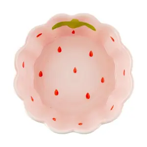 Kawashima Strawberry Ceramic Salad Bowl 6 Inch - Cute Fruit Dessert Bowl for Kitchen & Dining