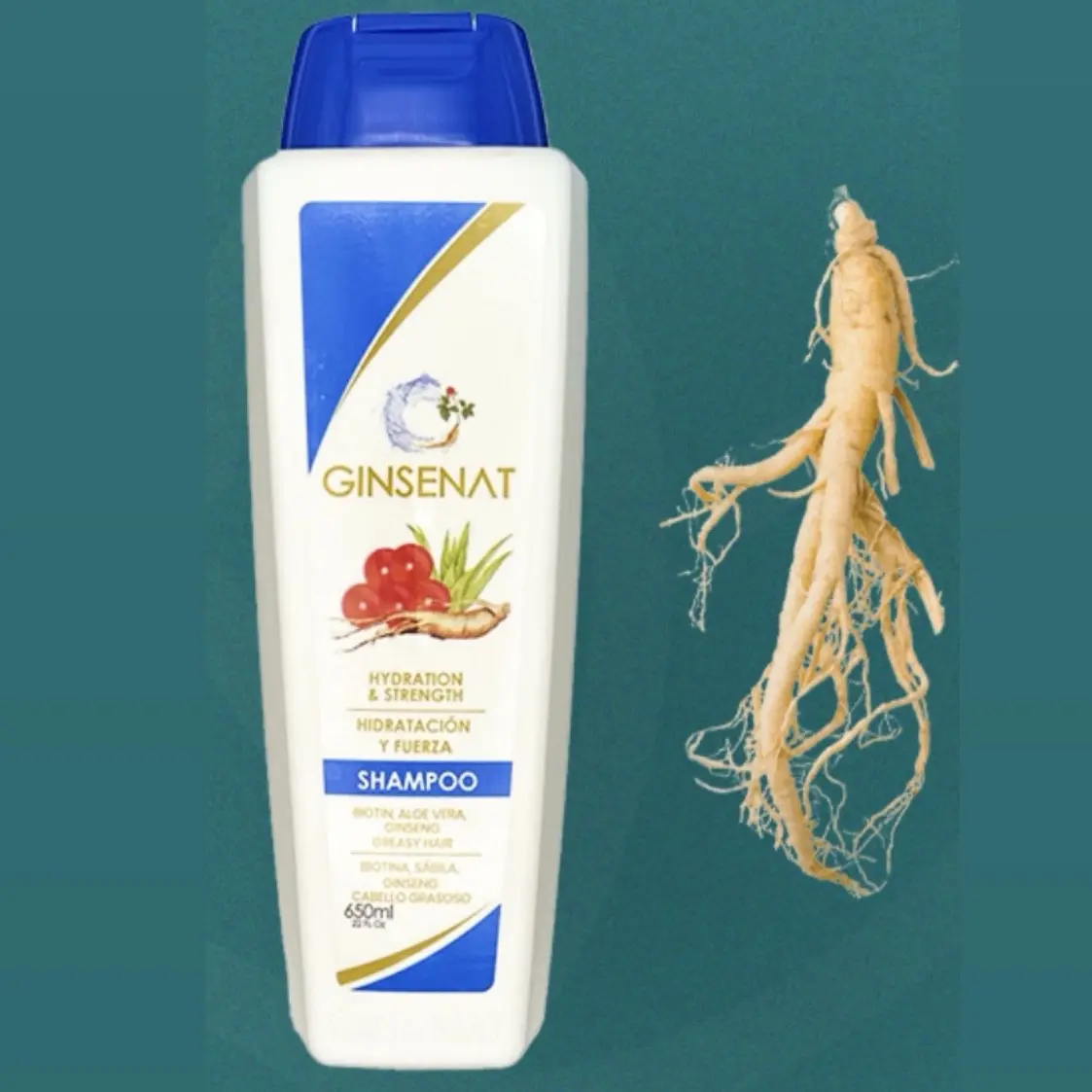 GINSENAT-Blue Hydration& Strength-Hidratacion y Fuerza Shampoo/Green Planta Placenta fragile hair-Placenta vegetal cabello fragil