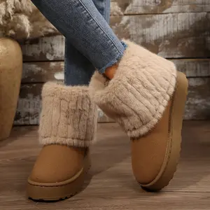 Women's Furry Mid - Calf Winter Snow Boots Stylish Winter Warm Indoor Outdoor Shoes