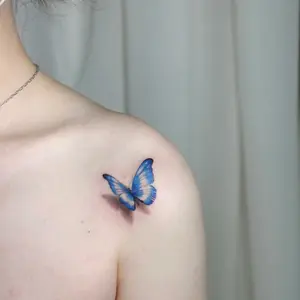 2 pieces of temporary tattoo stickers 3D butterfly pattern blue three-dimensional butterfly suitable for sticking on the arms, shoulders, hands and waist to participate in holiday parties, theme parties and daily use