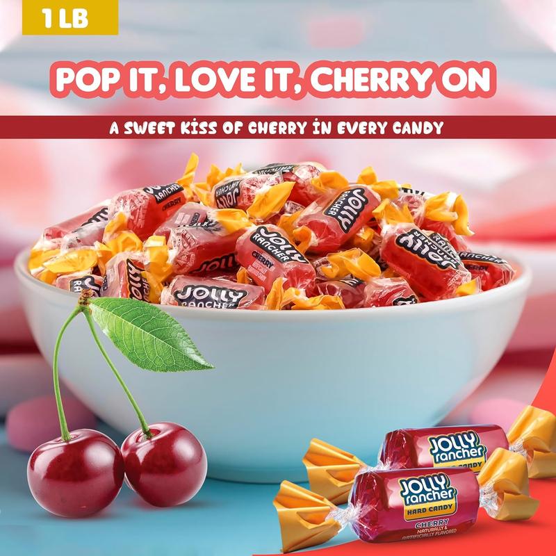 Cherry Jolly Ranchers Hard Candy – Original Flavor – 1 LB Bulk Bag (Approx. 75 Pieces) – Individually Wrapped Tart & Sweet Treats for Baby Showers, Back to School, Birthdays & Gift Bags, Red and pink candy, valentines day candy for kids school