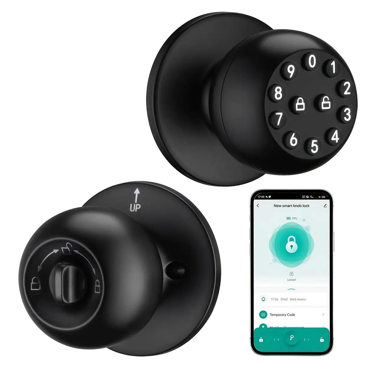 Smart Door Knob With Keyless Entry & Keypad, APP Remote Control, Mechanical Key Backup, Auo-lock, Anti-peeping Passcode, Passage Mode, Electronic Door Knob With Wireless Bedroom Home Hotel Office