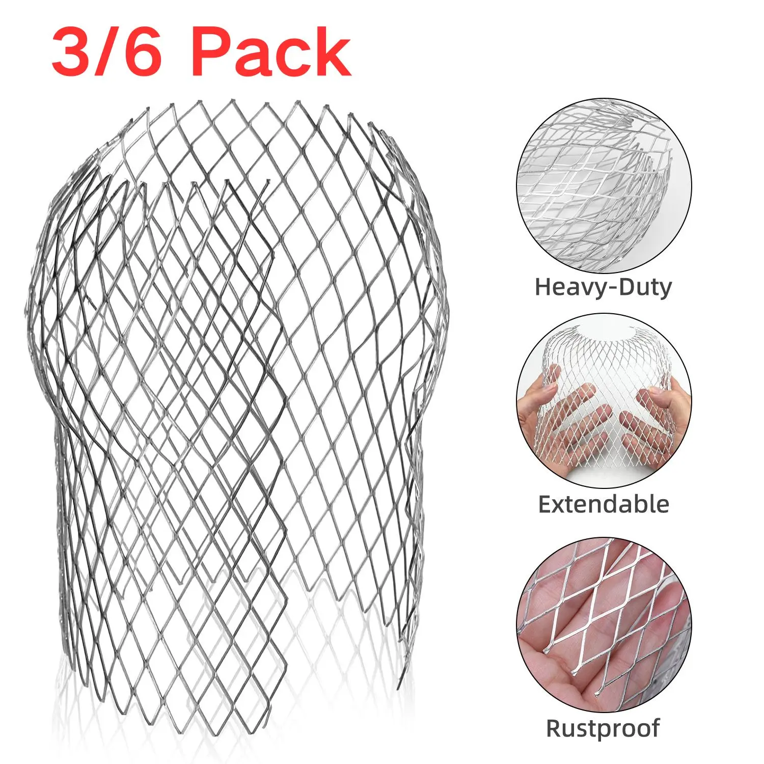 3/6 Pack Downspout Guard Filter, Gutter Downspout Guard Gutter Guard Strainer Mesh Aluminum Expandable Gutter Screen, Gutter Protector from Leaves Debris Clogging