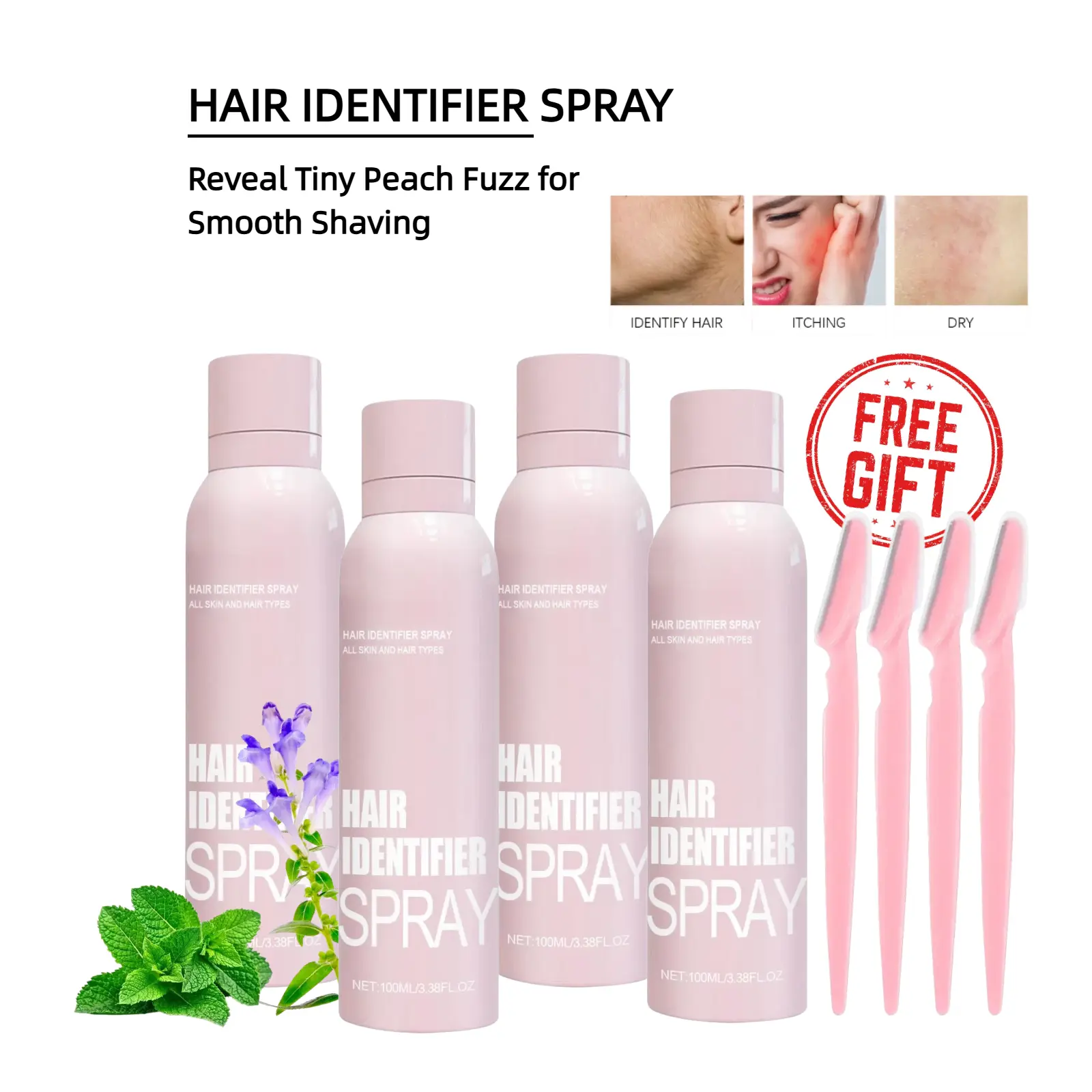 Hair Identifier Spray for Dermaplaning & Shaving, Moisturizing Pre-Shave Cosmetic Spray for Face and Body Vellus Hair Removal, Plant Extract Gentle Face-Safe Liquid for Smooth Irritation-Free Shaving