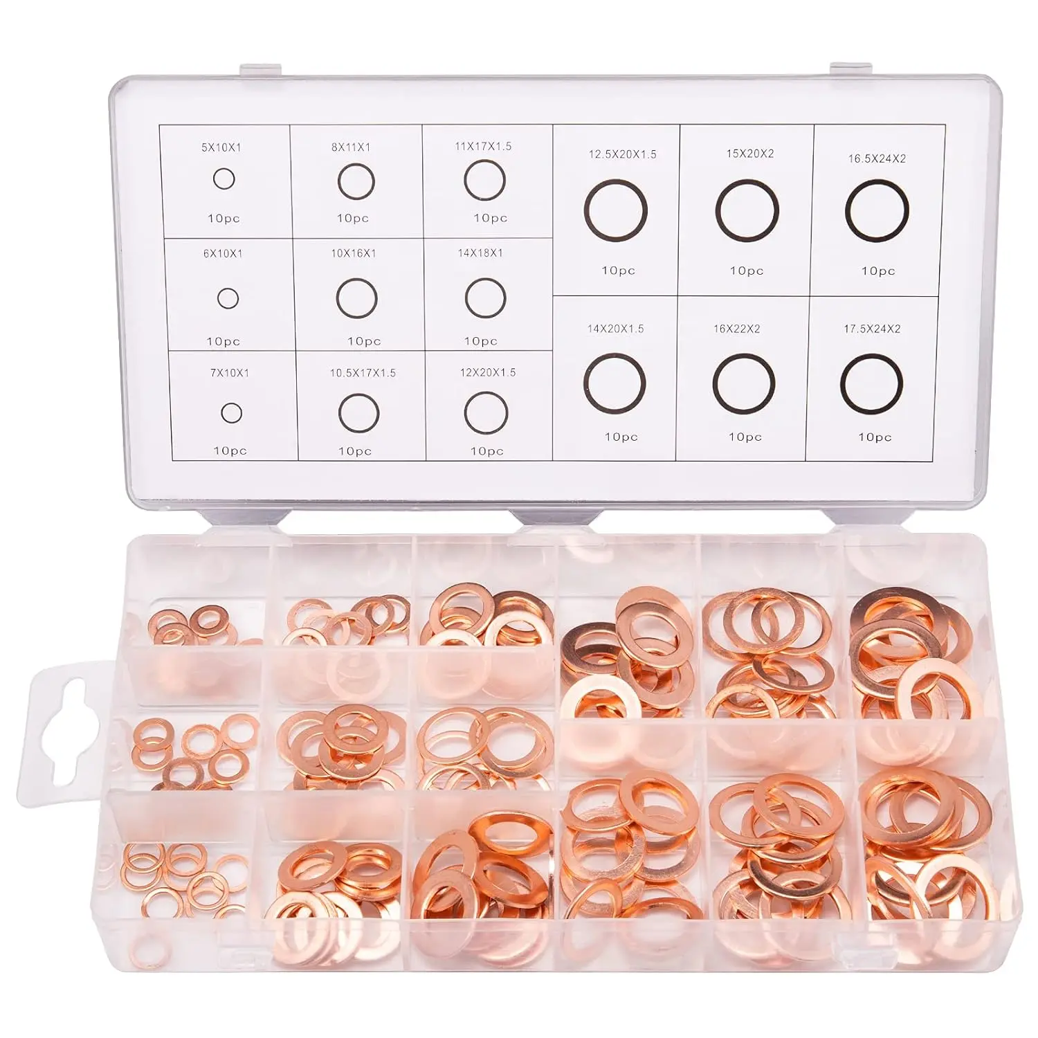150 count 15 Sizes Copper Washers Metric Sealing Assortment Set M17.5-M5 Flat Ring Sump Plug Crush Washer Oil Drain Plug Gasket Seal Assortment Set M5/6/7/8/10/10.5/11/12/12.5/14/15/16/16.5/17.5