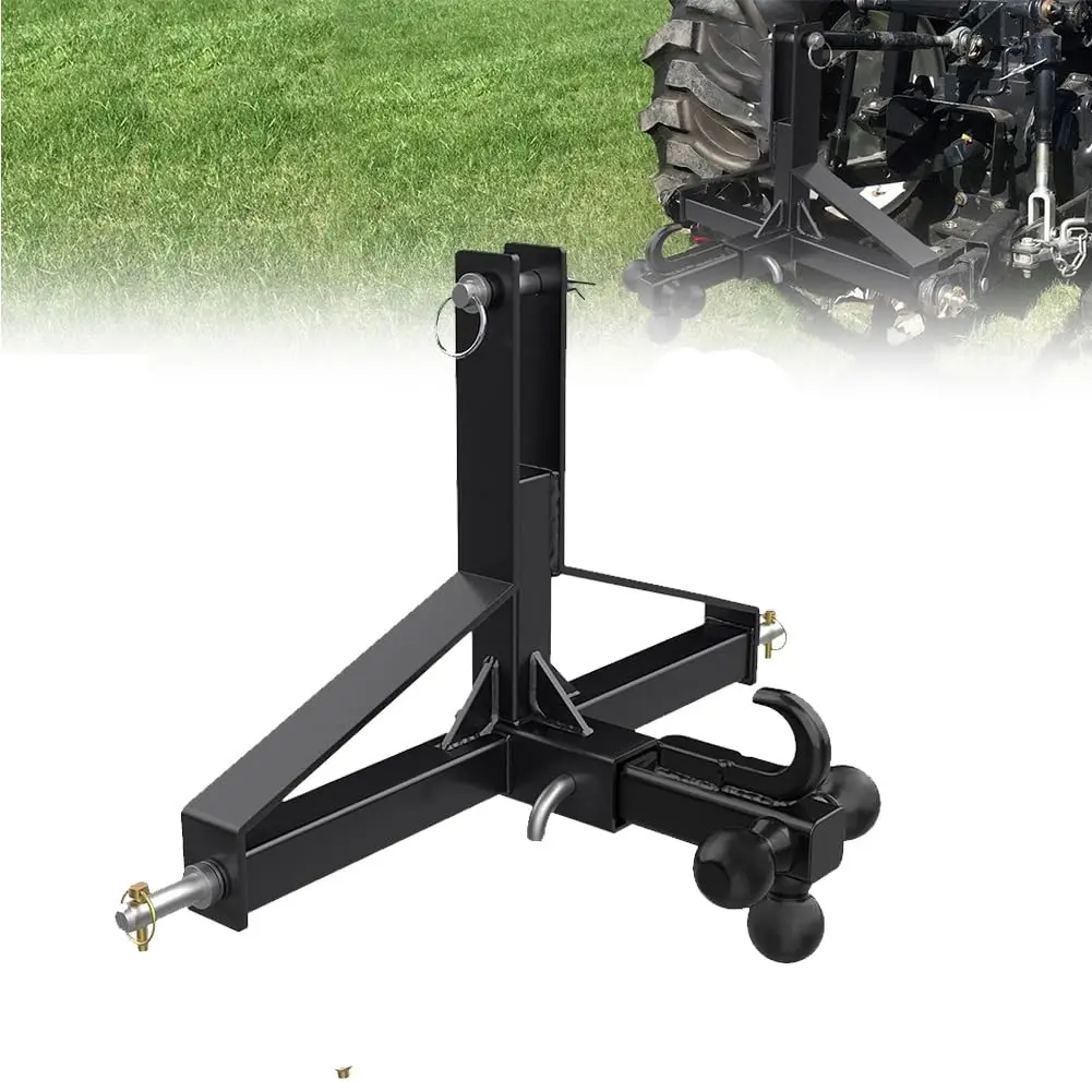 Garvee 3 Point Tractor Trailer Hitch - 2" Receiver, Ball Hook, Category 1 Compatible, 10000 Lbs Capacity Steel Construction/Farming Attachment, Rust Resistant for Heavy-Duty Loads