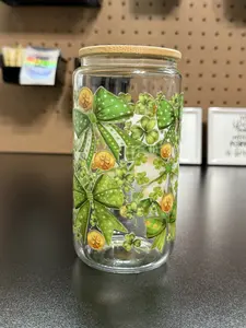 St. Patrick’s Day Green Bow Shamrock Glass Can Cup – 16oz