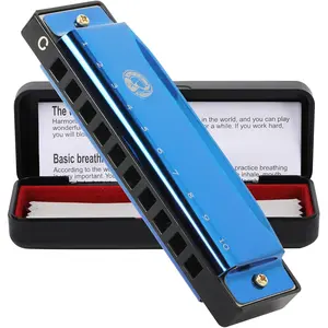 10 Holes 20 Tones Blues Harp Mouth Organ Harmonica, Diatonic Blues Harmonica Key of C, For  Adults Student Beginners Professionals, with Hard Case and Cleaning Cloth (Blue)
