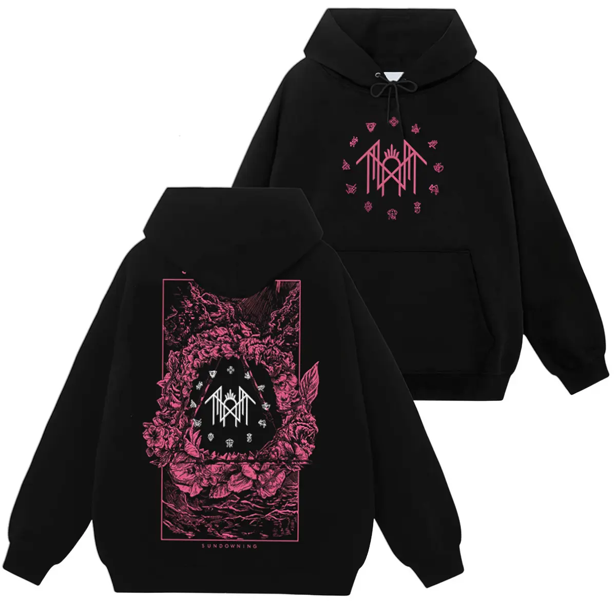 Men's Sleep Token Classic Longsleeves Pullover Hoodie - Retro Punk Gothic Cotton-Poly Mix Casual Drawstring Sweatshirt, Loose Fit Graphic Rose Print, Great for Outerwear and Innerwear, All Seasons Streetwear Tops, Hand Wash, Check Size Chart