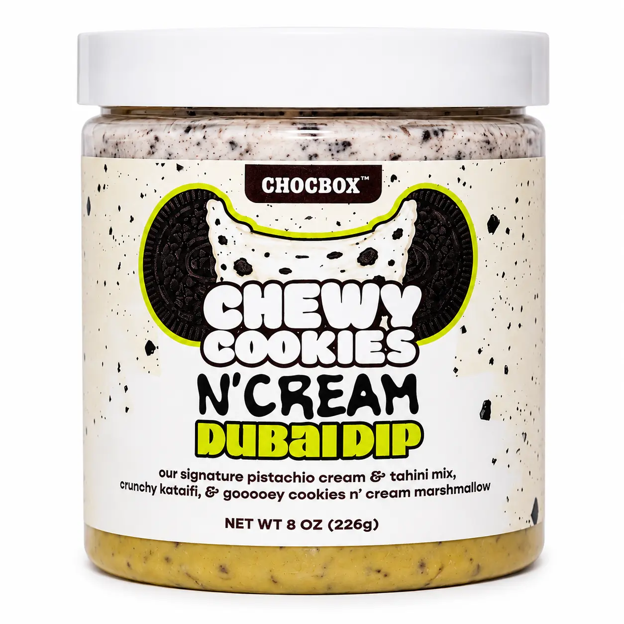 Chocbox Chewy Cookies 'N Cream Dubai Dip - Pistachio Cream and Cookies and Cream Marshmallow Fluff