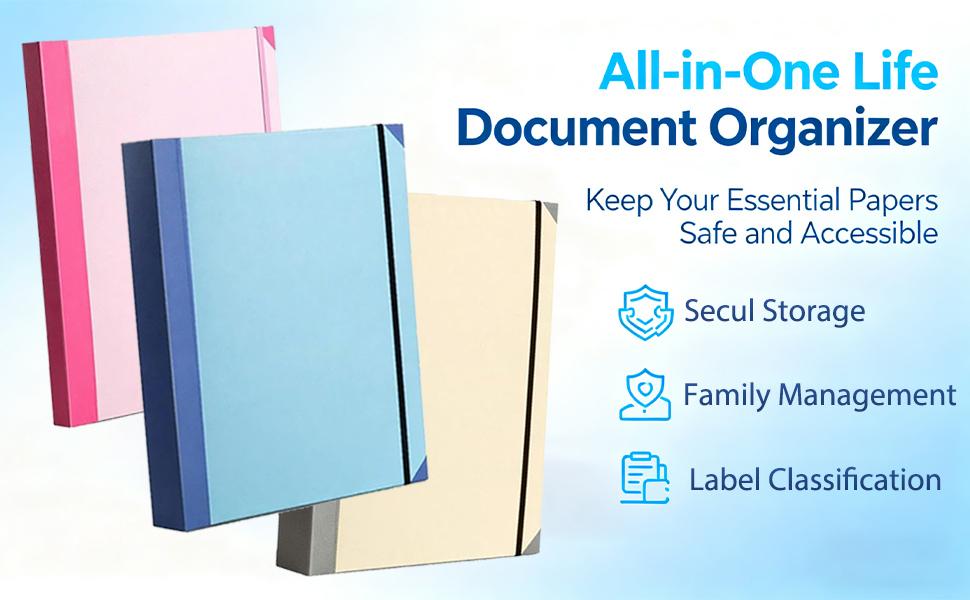 Important Document Folio – Life Organizer for Home Records, Acid-Free File Holder with Guided Labels, Expandable Binder for Social Security Card Medical Records Birth Certificate