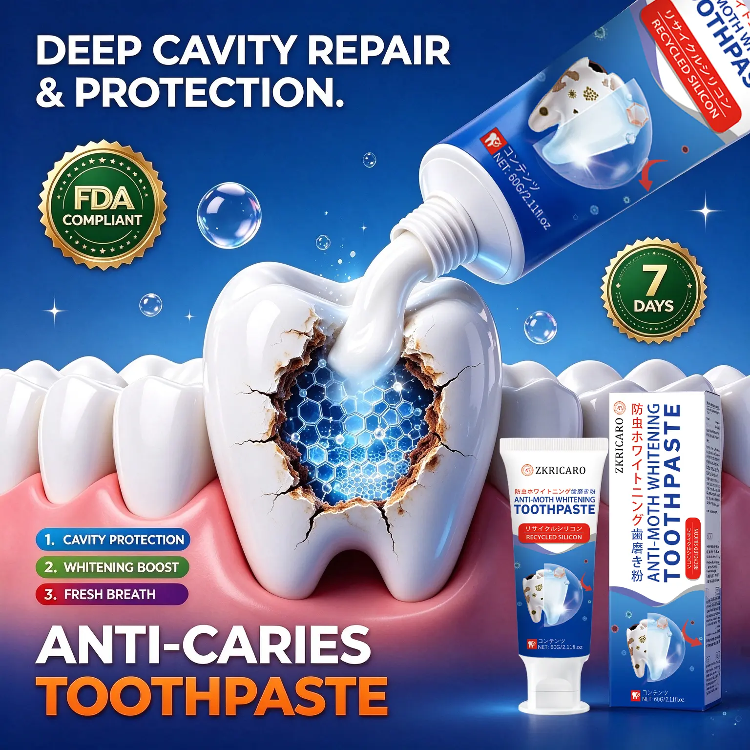 FDA-Approved 3-Way Natural Plant Gentle Hydroxyapatite Daily Care Toothpaste for Adults - Oral Cleansing, CariesRepair, Enamel Revitalization, Plaque Removal, ToothacheRelief, Long-Lasting Protection prevents bad breath pearly white 3-year shelf life