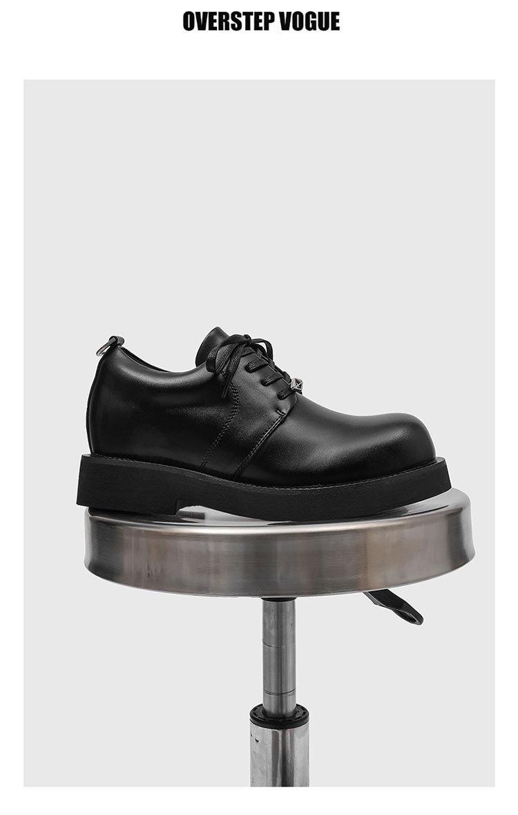 Retro low-top work shoes for men, casual leather shoes with hidden internal lift, new outdoor hiking thick-soled shoes, all-season retro functional casual shoes