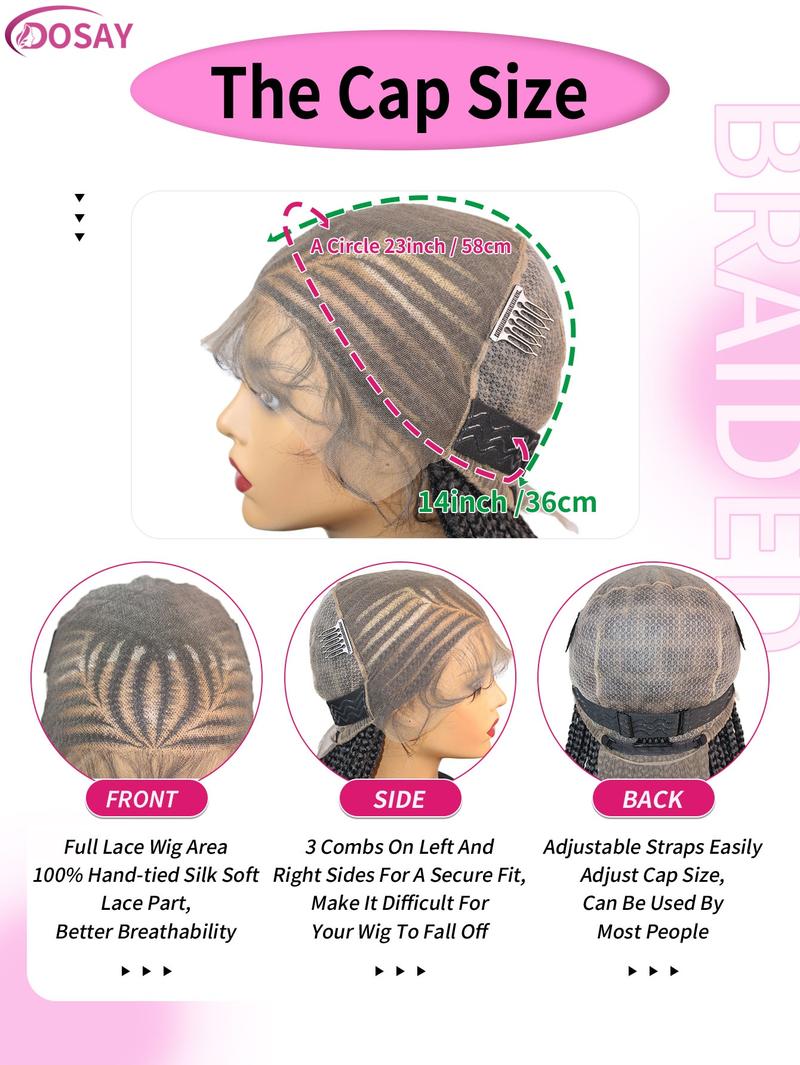 DOSAY 36Inch Synthetic Full Lace Braided Wigs for Black Women Cornrow Fulani Braids Knotless Box Braided Wig with Baby Hair Handmade Dreadlocks