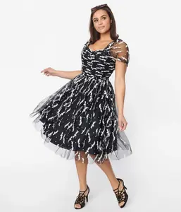 Unique Vintage Black Bats Garden State Swing Dress