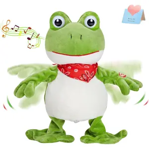 Houwsbaby 12” Green Frog Toy Croaking Frog Musical Stuffed Animal Frolick Froggy Shaking and Waving Electronic Interactive Animate Plush Toy Birthday Holiday Present