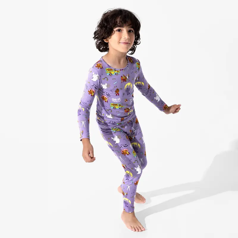 BELLABU BEAR Scooby-Doo™ Boys' Bamboo Rayon Long-Sleeve Graphic Print Pajama Set, Soft Breathable Pjs with Cute Cartoon Pattern & Flexible Spandex