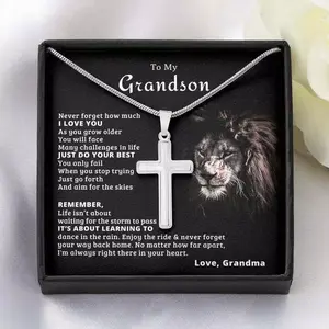 To My Grandson Cross Necklace From Grandma Gift For Grandson Graduation Gift