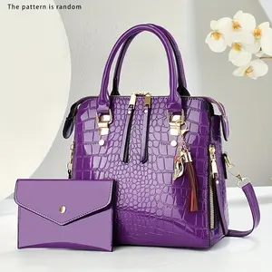 Women's Crocodile Texture Fashion Handbag - Large Capacity, Tassel Charm, Handheld or Crossbody Carry Options