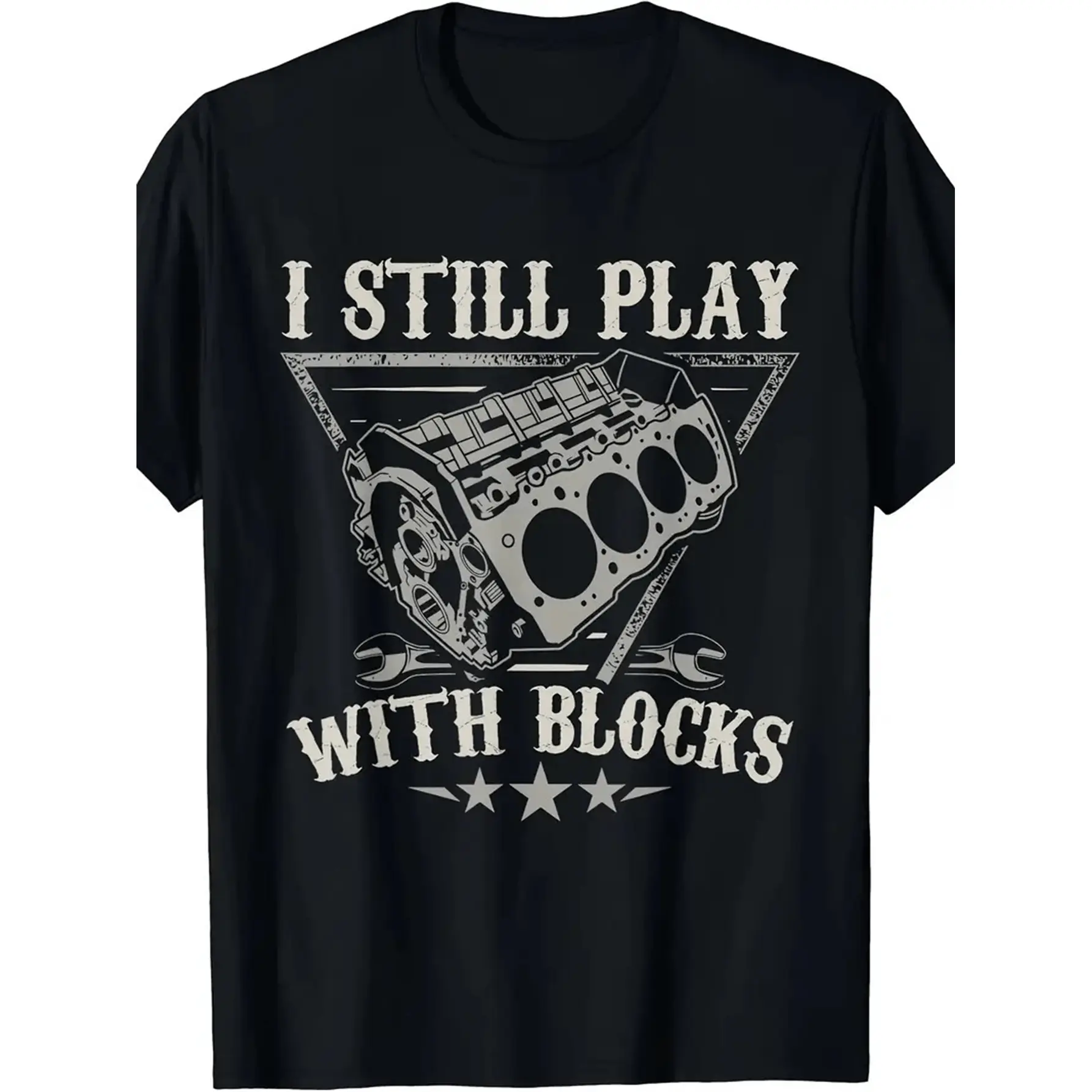 Men's Wear Men'S "I'm Still Playing with Building Blocks" Motorcycle Engine T-Shirt |   Mechanical Theme Loose T-Shirt, Casual Street Style, Perfect for Motorcycle Enthusiasts and Mechanic, Spring and Autumn Wear