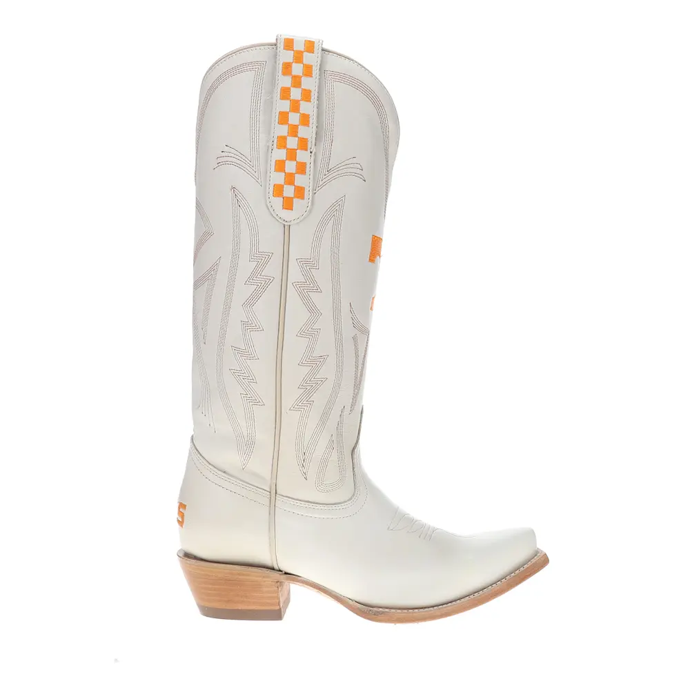 Gameday Boots Womens University Of Tennesee Gameday Embroidered Snip Toe Pull On  Casual Boots Mid Calf Low Heel 1-2" - Off White