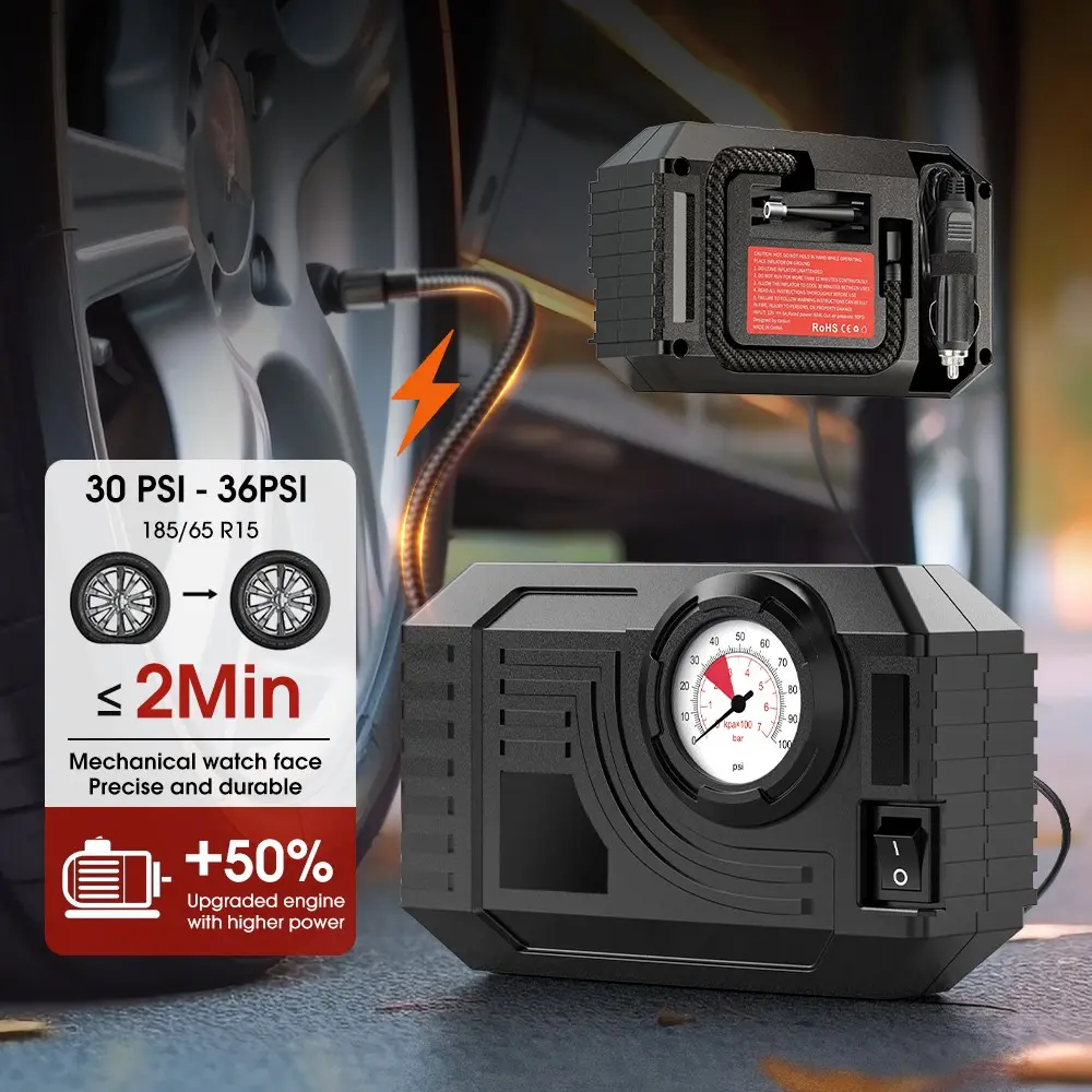 60w 100psi Portable Mini Car Air Pump with LED Light, Tire Inflator, Vehicle Tire Inflator, Compact Design, Easy Storage, Ideal for Travel and Quick Tire Repair