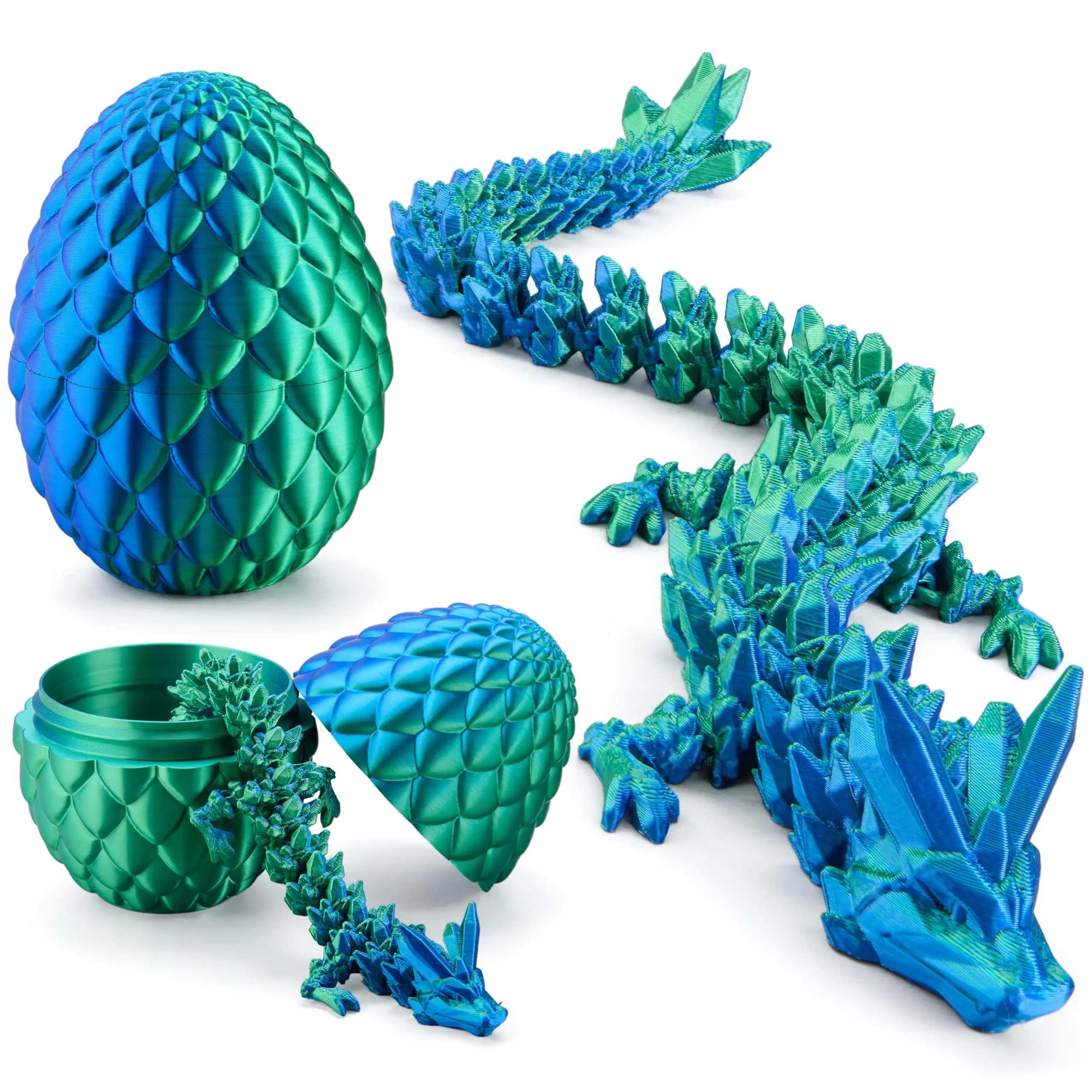 3D Printed Crystal Articulated Dragon Surprise Egg, Jointed Dragon Fidget Desk Toy, Easter Basket Stuffers Egg Fillers, Stress Relief Executive Office Toy, Christmas Holiday Decor, Birthday Gift for Kids Boys Girls