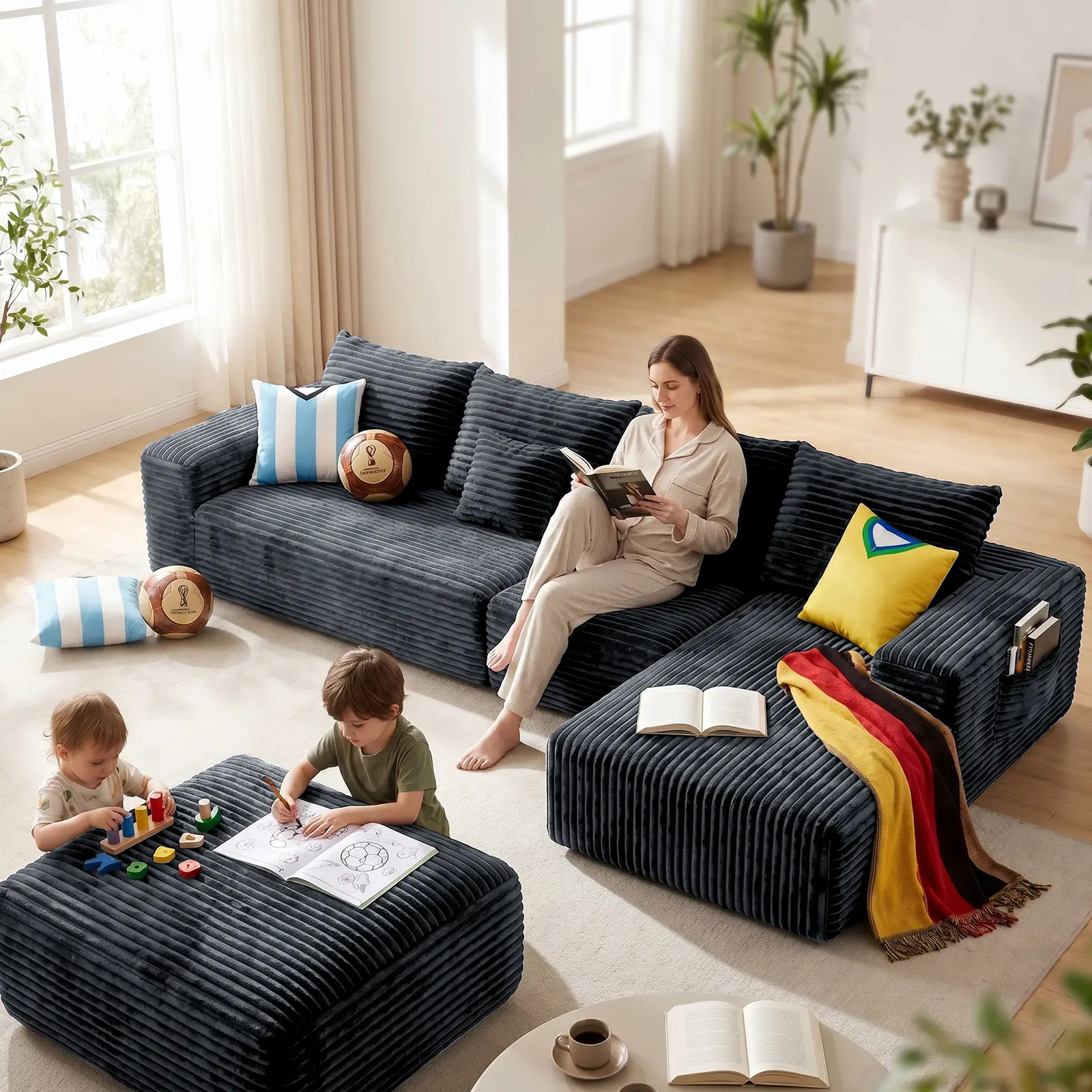 【Summer Wins】Oneroom oversized Gray 137"W x 59"D x 22"H U-Shaped,a cloud couch,sofas living room,living room furniture,sectional couch,boneless couch,couches,boneless sectional couch,cloud couches,couches for living rooms,Plush Corduroy,3 Packages,