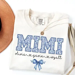 Comfort Colors Mimi Shirt, Custom Mimi T-shirt, New Mimi Gift, Pregnancy Reveal for Grandma, Mother's Day Gift for Grandma, Blue Toile Coquette