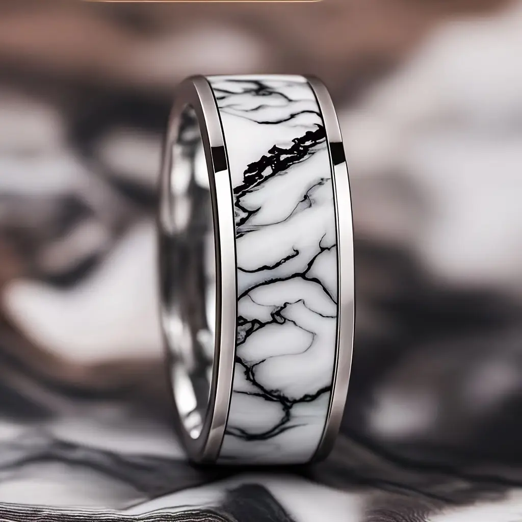 Fashion 8mm Blue Turquoise Inlay Rings Men Stainless Steel Rings for Men Women Wedding Engagement Band Jewelry Gift