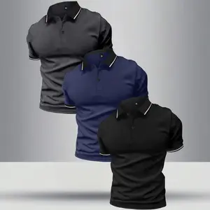 3-Pack Men's Summer Regular Fit Knit Polo Shirt - Contrast Trim Collar & Cuffs, Breathable Skin-Friendly Fabric, Regular Tailored Cut, Ideal for Travel, Business Commute, Golf, and a Perfect Gift for Him