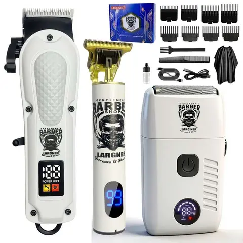 Professional Men's Grooming Set 3-In-1, High-Power Electric Trimmer, T-Shaped Hair Clipper, Reciprocating Razor, Hair Trimming, LED Display, USB Charging