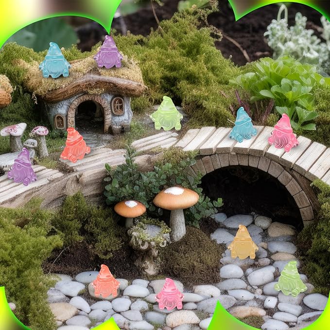 30 Pcs Mini Resin Luminous Gnomes Bulk Tiny Fairy Resin Statues Glow in the Dark Small Gnomes Miniature Figurines for Landscape Outdoor Patio Yard Lawn Plant Pots Fairy Decor (Vivid)