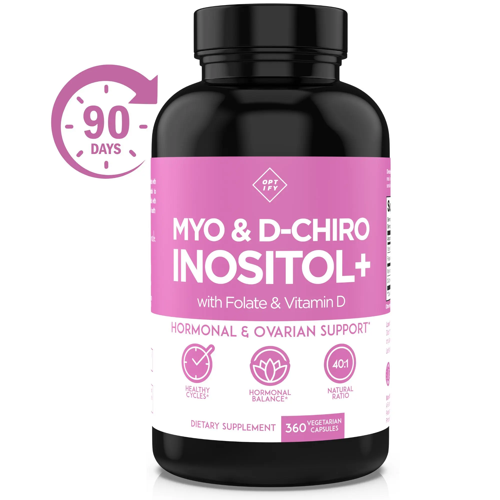 Optify Myo-Inositol & D-Chiro Inositol 40:1 Dietary Supplement with Folate, Vitamin D, for Hormonal Balance, Ovarian Support, Women's Health, Healthcare, 90-Day Supply