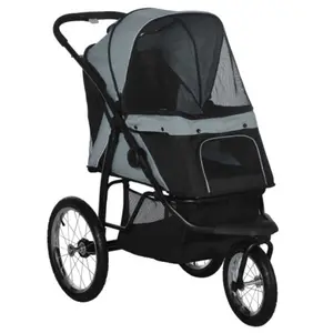 Pet for Small and Medium Dogs Big Wheels Foldable Cat Stroller with Adjustable Canopy Safety Tether Storage Basket Gray