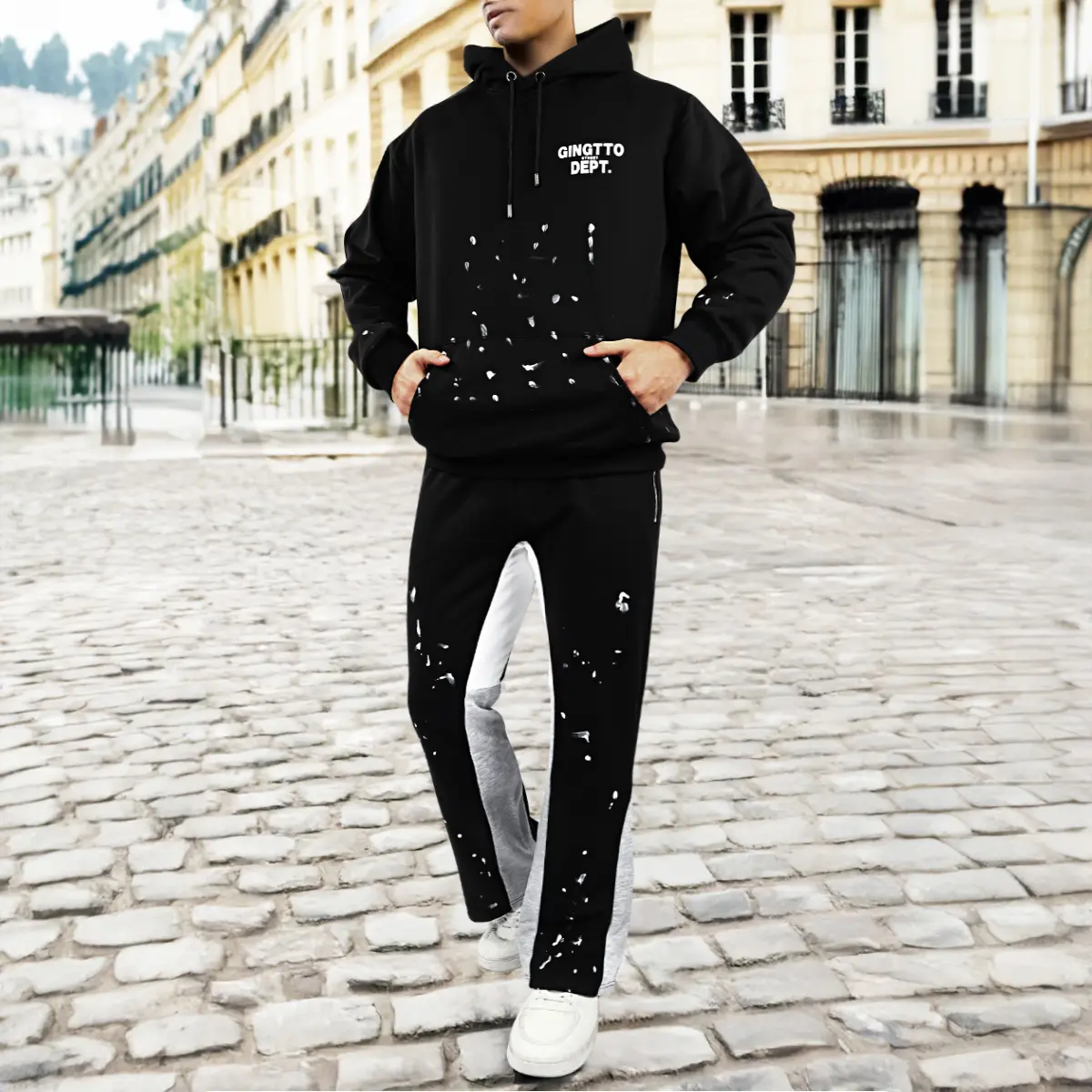 GINGTTO Men's Tracksuit 2 Piece Athletic Sweatsuit Sets Casual Hip Hop Pullover Suit Painting Hoodie Sweatpant