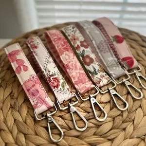 Cozy Key Fob Wristlet Key Chain Wrist Strap with Floral Patterns and Secure Metal Hooks