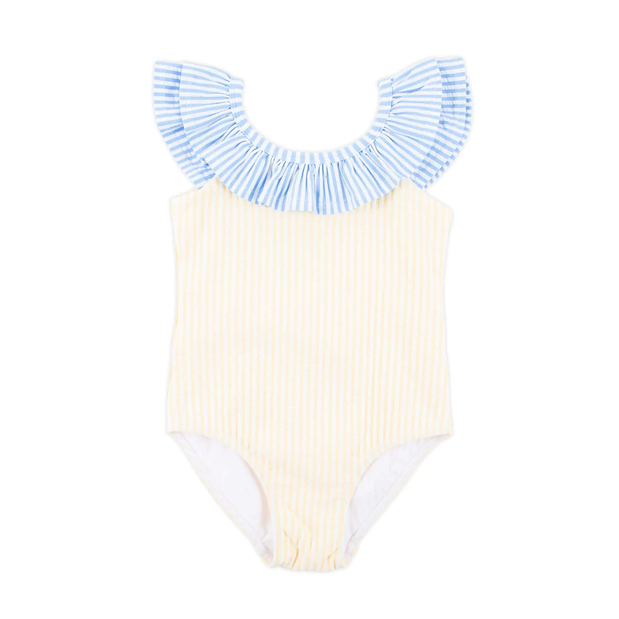 Santorini Yellow & Blue Stripe Swimsuit - Cute Girls' One Piece Swimwear
