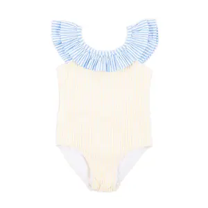 Santorini Yellow & Blue Stripe Swimsuit - Cute Girls' One Piece Swimwear